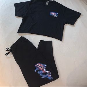 Miley Cyrus Sweatpants & Cropped T-Shirt